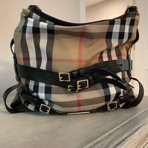 AUTHENTIC RARE Burberry House Check Bridle Calfskin Medium Gosford Hobo Purse